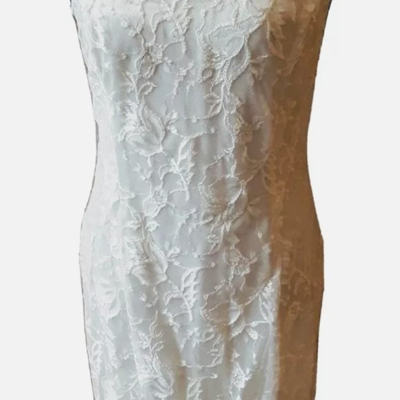 Scott McClintock  Vintage Cream Floral Lace  Long Prom Wedding Formal Dress - Picture 4 of 9
